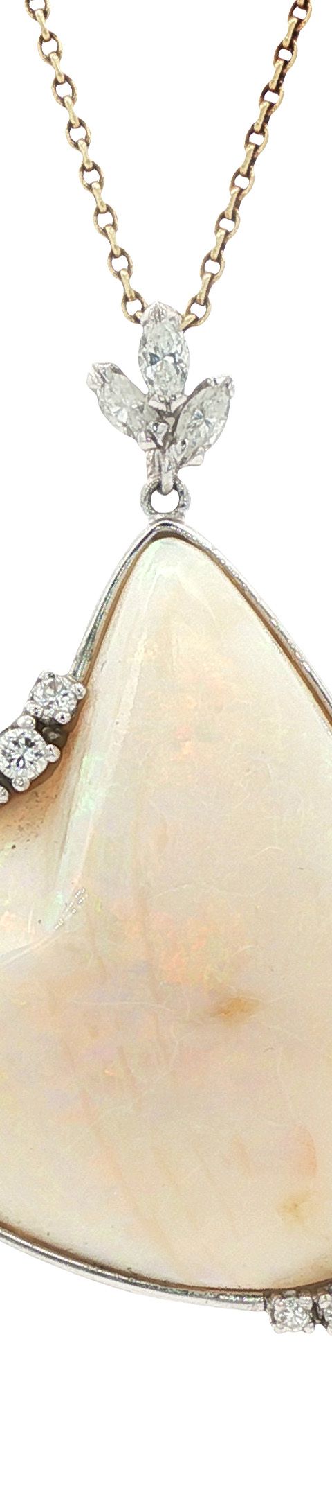 Vintage 14K White Gold Pendant with Opal and Diamond